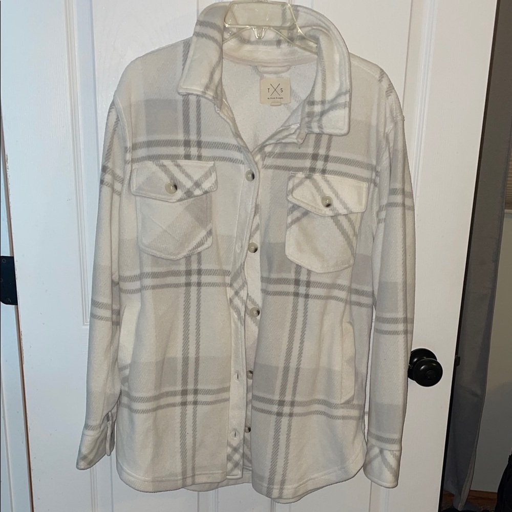 Thread & Supply Plaid Button-Down Shirt in Cream and Gray